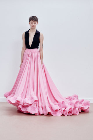 GIANT-RUFFLED MAXI SKIRT IN SATIN