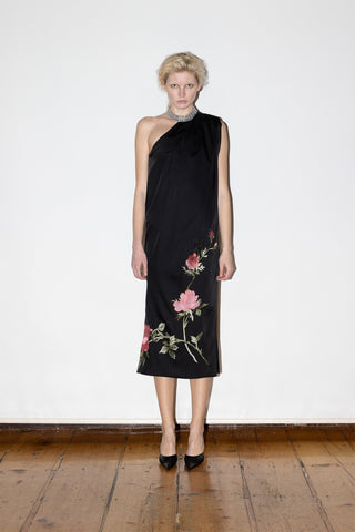 EMBROIDERED MIDI DRESS IN SATIN