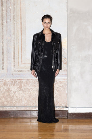 CRYSTAL-EMBELLISHED MAXI DRESS IN MESH