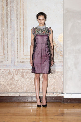 HAND-EMBELLISHED MIDI DRESS IN BROCADE AND SATIN