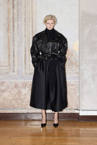 HAND-PLEATED MIDI SKIRT IN SATIN