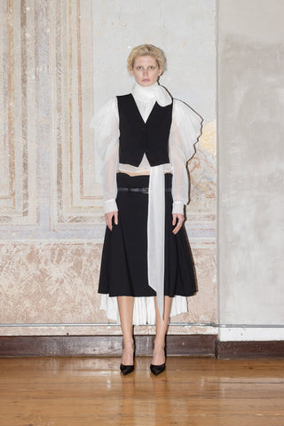 TAILORED PANELED SKIRT IN WOOL AND COTTON-POPLIN