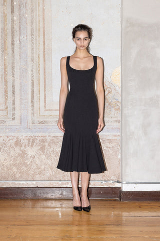 GODET MIDI DRESS IN CREPE-JERSEY