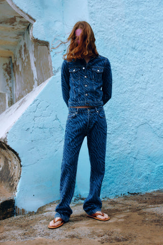 STRAIGHT-LEG JEANS IN ZEBRA-PRINT DENIM