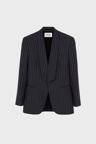 SINGLE-BREASTED TAILORED JACKET IN PINSTRIPED WOOL