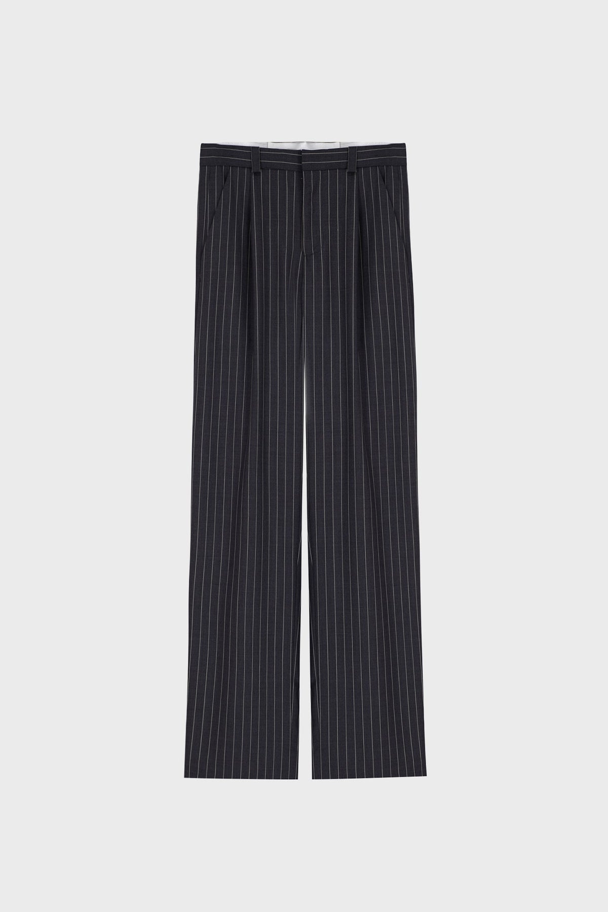 TAILORED WIDE-LEG PANTS PINSTRIPED VIRGIN WOOL