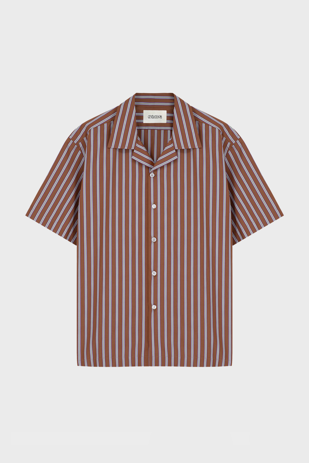 STRIPED CAMP-COLLAR SHIRT IN COTTON-POPLIN