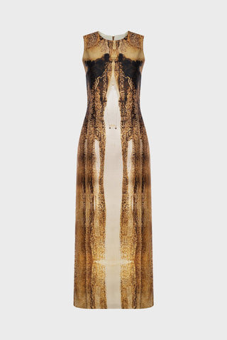 TAILORED MIDI DRESS IN PRINTED-SATIN