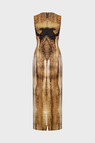 TAILORED MIDI DRESS IN PRINTED-SATIN