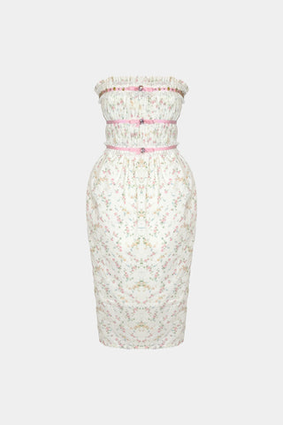 HAND-EMBELLISHED MIDI DRESS IN PRINTED-COTTON