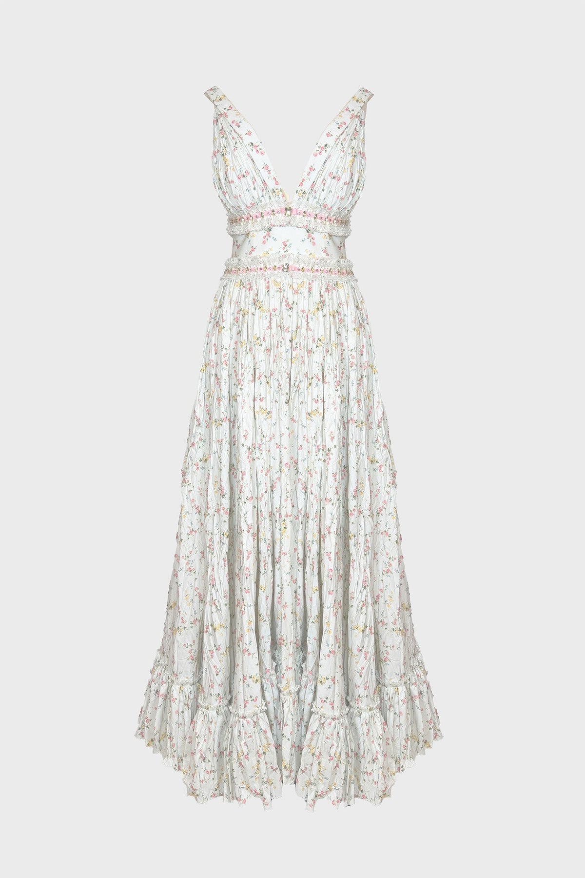 V-NECK MAXI DRESS IN PRINTED-COTTON