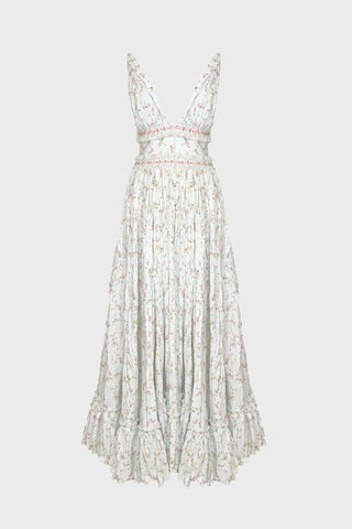 V-NECK MAXI DRESS IN PRINTED-COTTON