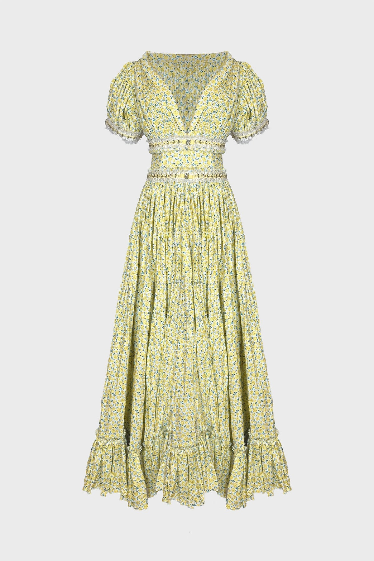V-NECK MAXI DRESS IN PRINTED-COTTON