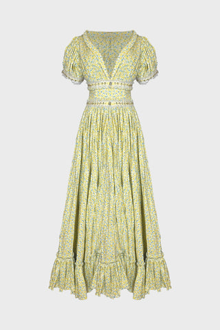 V-NECK MAXI DRESS IN PRINTED-COTTON