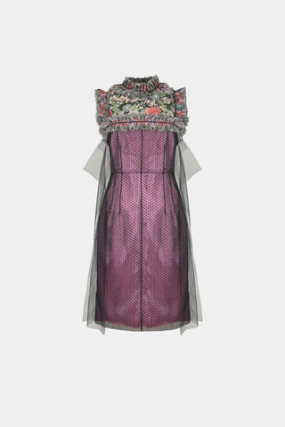 HAND-EMBELLISHED MIDI DRESS IN BROCADE AND SATIN