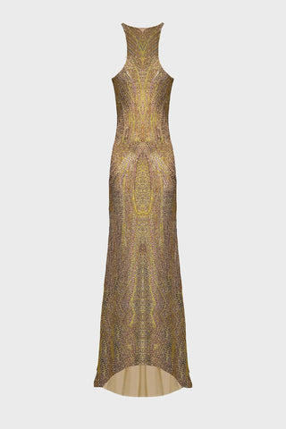 CRYSTAL-EMBELLISHED MAXI DRESS IN MESH