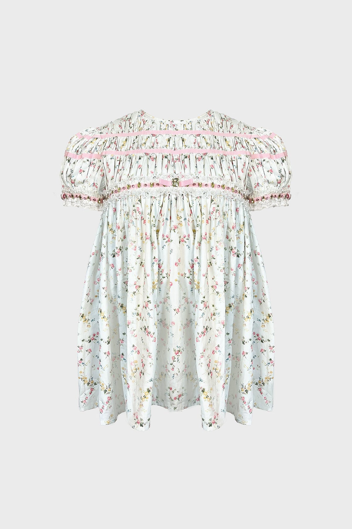 HAND-EMBELLISHED PUFF-SLEEVE TOP IN PRINTED-COTTON