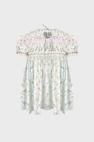 HAND-EMBELLISHED PUFF-SLEEVE TOP IN PRINTED-COTTON