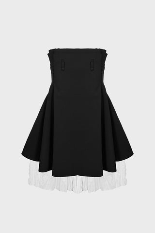 TAILORED PANELED SKIRT IN WOOL AND COTTON-POPLIN