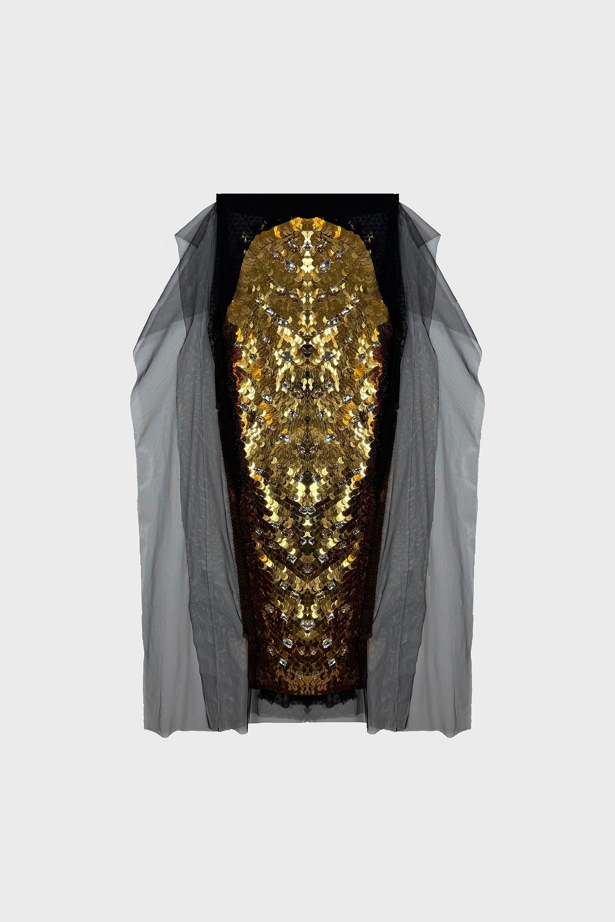 HAND-EMBELLISHED MIDI SKIRT IN MESH
