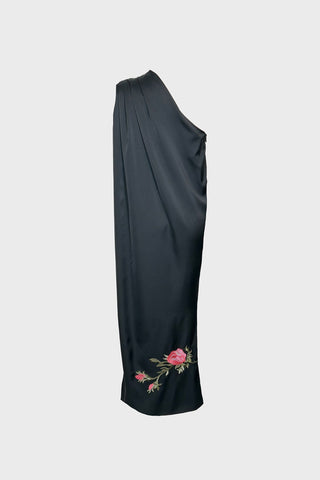 EMBROIDERED MIDI DRESS IN SATIN