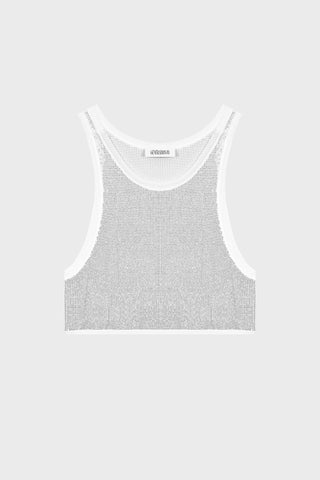 CRYSTAL-EMBELLISHED TANK TOP IN MESH
