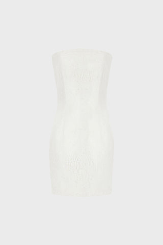 STRAPLESS TAILORED MINI DRESS IN LACE-CREPE
