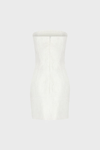 STRAPLESS TAILORED MINI DRESS IN LACE-CREPE