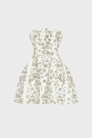 CRYSTAL-EMBELLISHED SCULPTED MINI DRESS IN CREPE