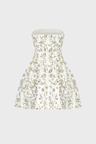 CRYSTAL-EMBELLISHED SCULPTED MINI DRESS IN CREPE