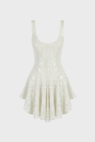 PANELED MINI DRESS IN SEQUIN-EMBELLISHED TULLE