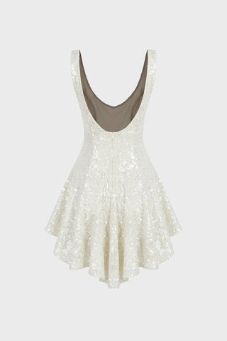PANELED MINI DRESS IN SEQUIN-EMBELLISHED TULLE