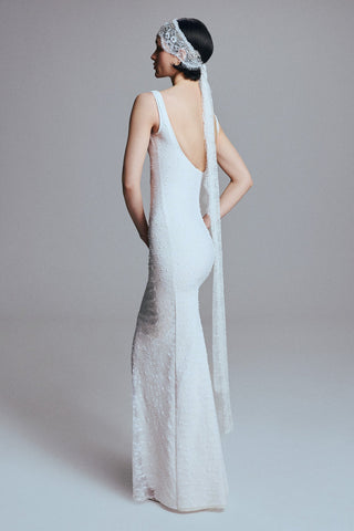 MAXI TANK DRESS IN LACE-CREPE