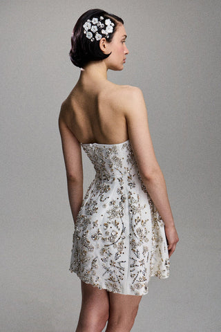 CRYSTAL-EMBELLISHED SCULPTED MINI DRESS IN CREPE