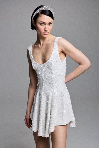 PANELED MINI DRESS IN SEQUIN-EMBELLISHED TULLE