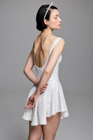 PANELED MINI DRESS IN SEQUIN-EMBELLISHED TULLE