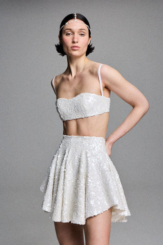 PANELED MINI SKIRT IN SEQUIN-EMBELLISHED TULLE