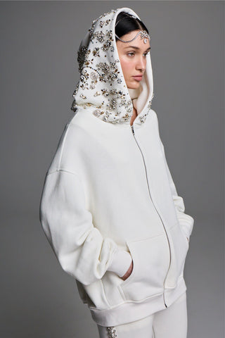 CRYSTAL-EMBELLISHED HOODIE IN COTTON-JERSEY