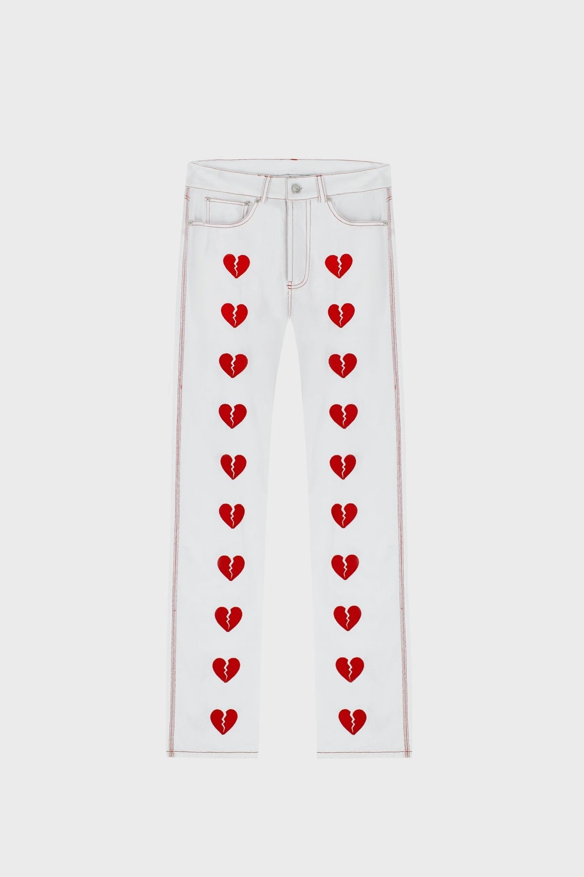 HEART EMBROIDERED STRAIGHT-LEG PANTS