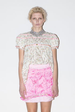 HAND-EMBELLISHED PUFF-SLEEVE TOP IN PRINTED-COTTON