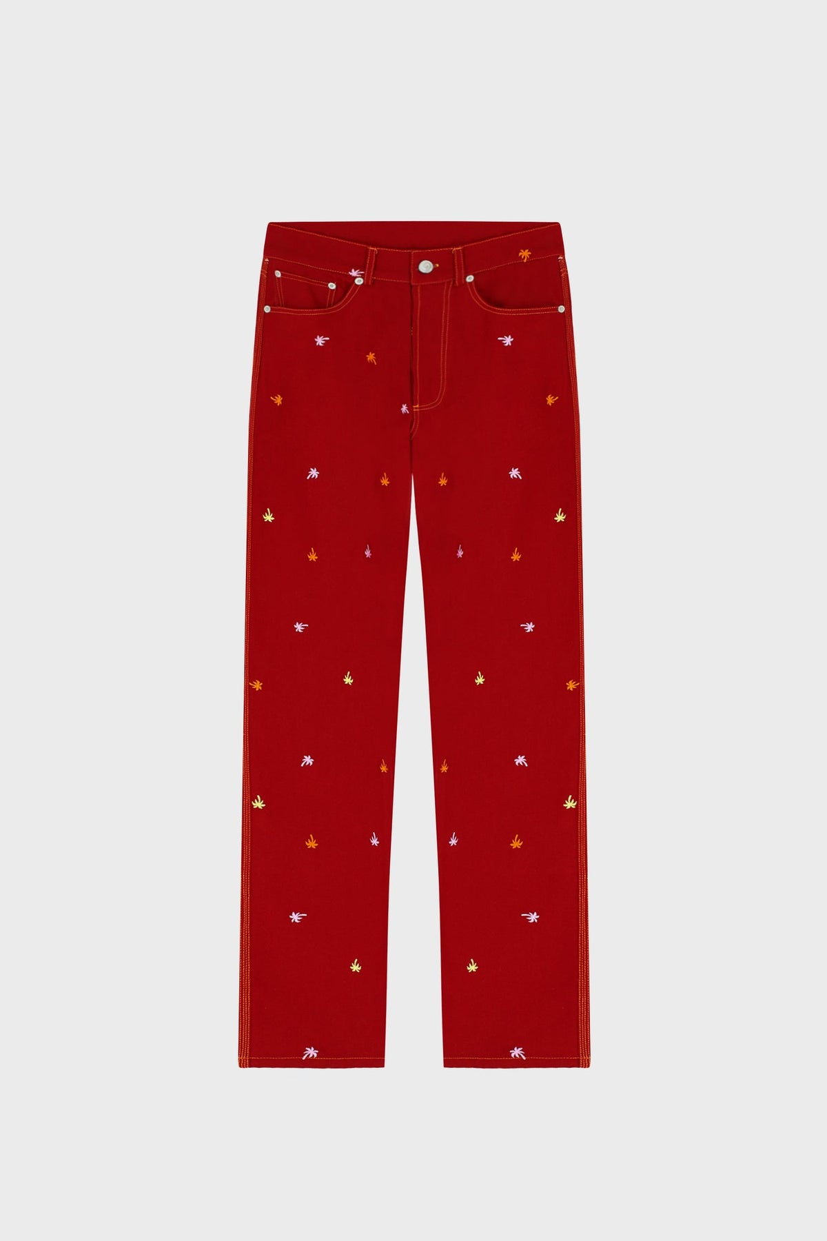 PALM EMBROIDERED STRAIGHT-LEG PANTS