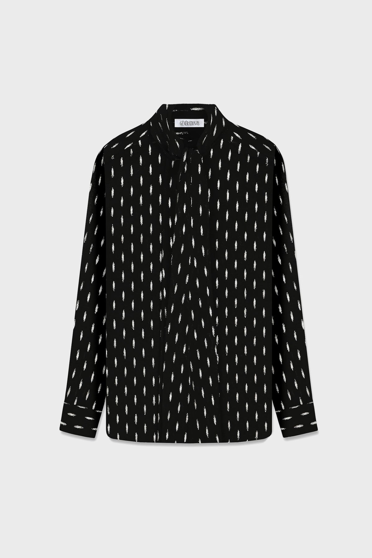 JACQUARD-PRINT PUSSY-BOW SHIRT IN CHIFFON