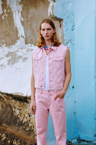 TRUCKER VEST IN ACID-WASH DENIM GENERATION78