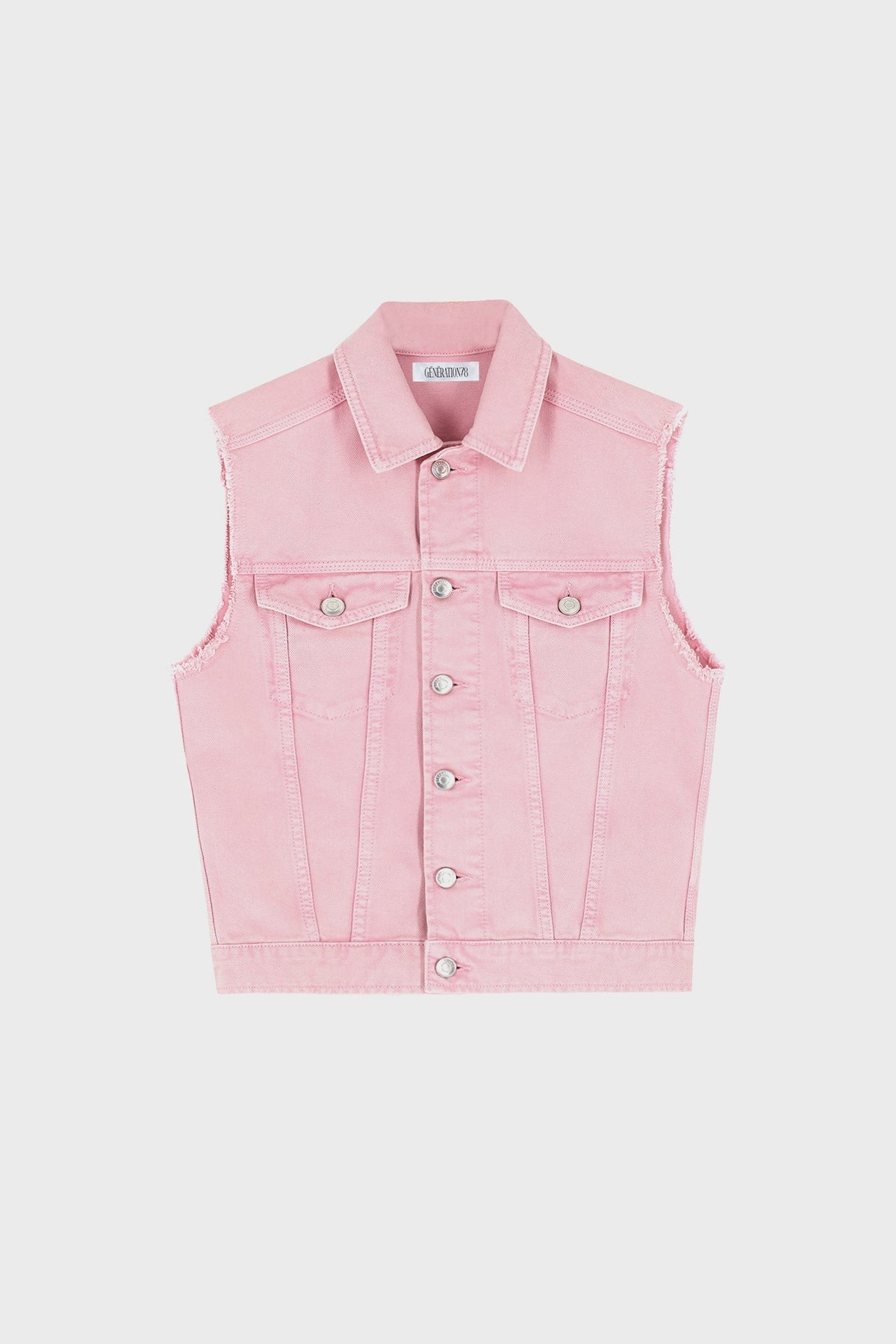 TRUCKER VEST IN ACID-WASH DENIM